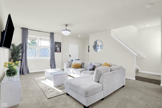 2738 Pointe Club Rd, Indianapolis, IN 46229 - carpeted living area featuring stairway and recessed lighting