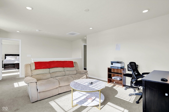 2738 Pointe Club Rd, Indianapolis, IN 46229 - carpeted living room featuring an office area and recessed lighting