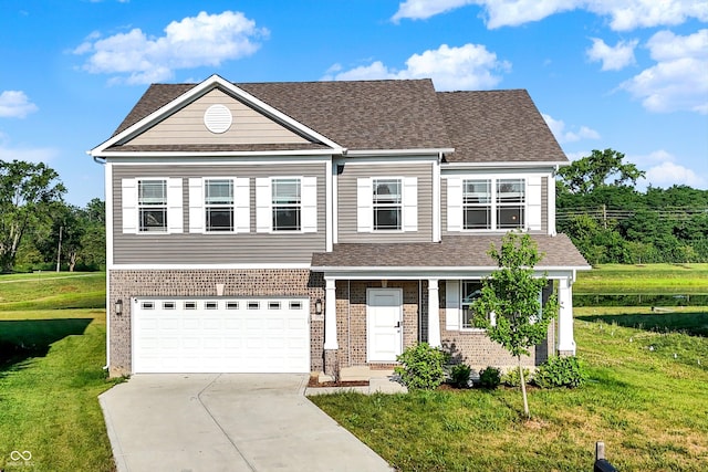 2738 Pointe Club Rd, Indianapolis, IN 46229 - view of front facade with driveway, a garage, a front yard, and brick siding