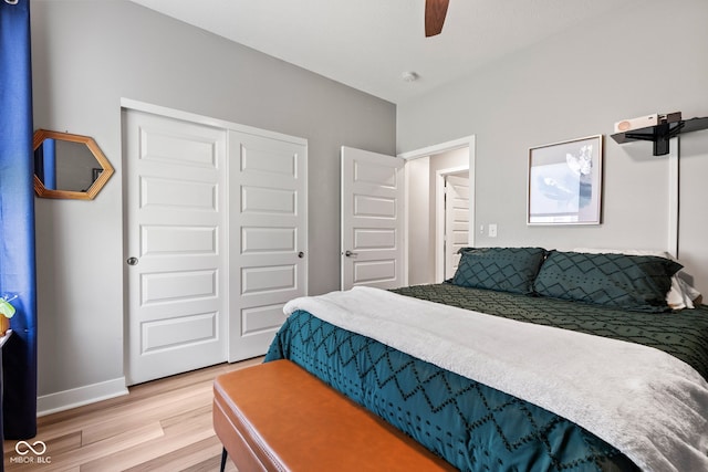 19677 Sumrall Pl, Westfield, IN 46074 - bedroom with light wood-type flooring, a closet, and a ceiling fan