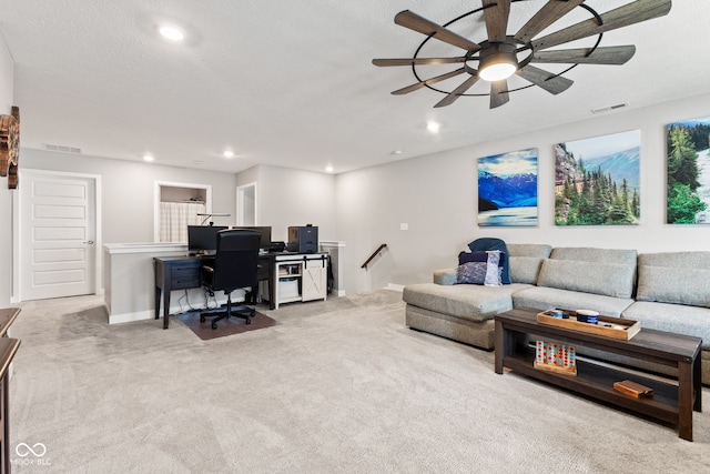 19677 Sumrall Pl, Westfield, IN 46074 - living area featuring carpet floors, a desk, recessed lighting, and a ceiling fan
