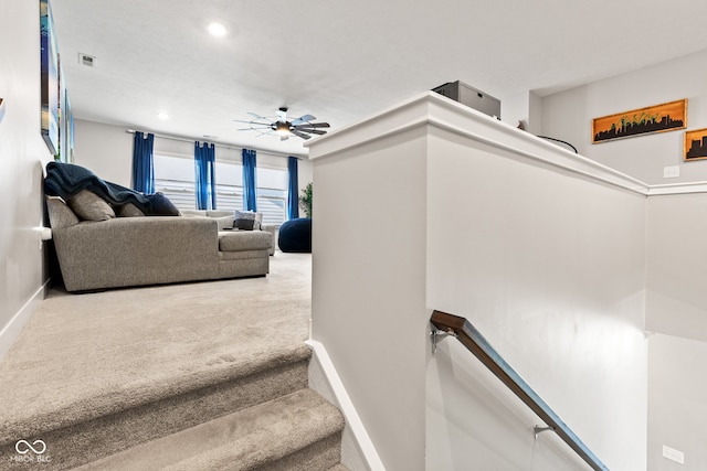 19677 Sumrall Pl, Westfield, IN 46074 - stairway featuring carpet floors, a ceiling fan, and recessed lighting