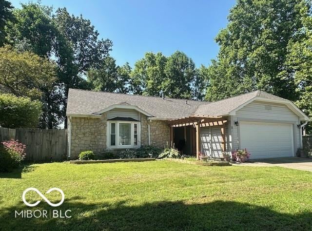 11 Mccutcheon Dr, Lafayette, IN 47909 - ranch-style home featuring a garage, stone siding, driveway, and roof with shingles
