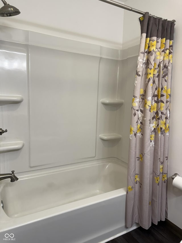 11698 N Bethesda Rd, Mooresville, IN 46158 - bathroom featuring shower / bath combination with curtain and wood finished floors