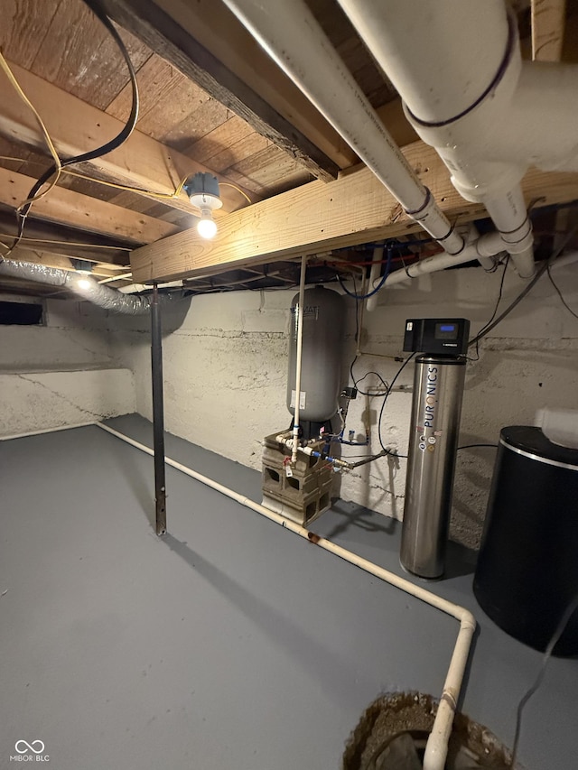 11698 N Bethesda Rd, Mooresville, IN 46158 - unfinished below grade area with water heater and a water softener