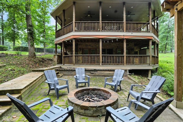 7563 Grizzly Dr, Nineveh, IN 46164 - view of patio / terrace featuring a fire pit and a ceiling fan