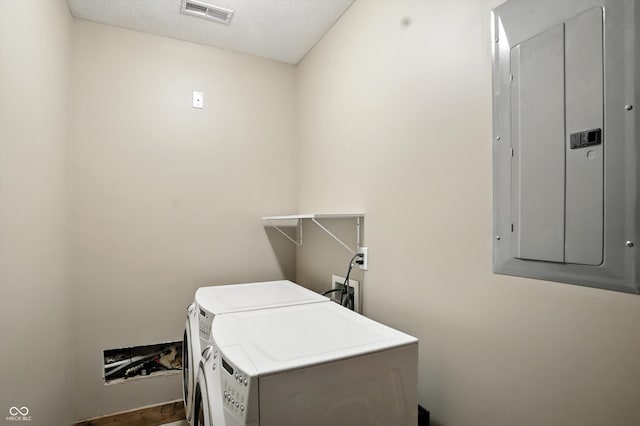 7563 Grizzly Dr, Nineveh, IN 46164 - washroom featuring electric panel, washing machine and dryer, and a textured ceiling