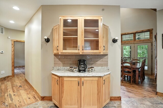 7563 Grizzly Dr, Nineveh, IN 46164 - bar featuring backsplash, light wood finished floors, and recessed lighting