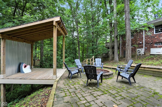 7563 Grizzly Dr, Nineveh, IN 46164 - view of patio featuring a fire pit and a wooden deck