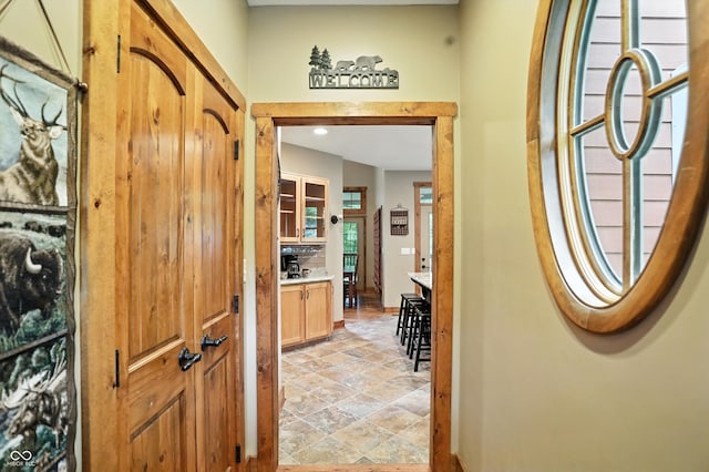 7563 Grizzly Dr, Nineveh, IN 46164 - hall featuring light stone finish flooring and recessed lighting