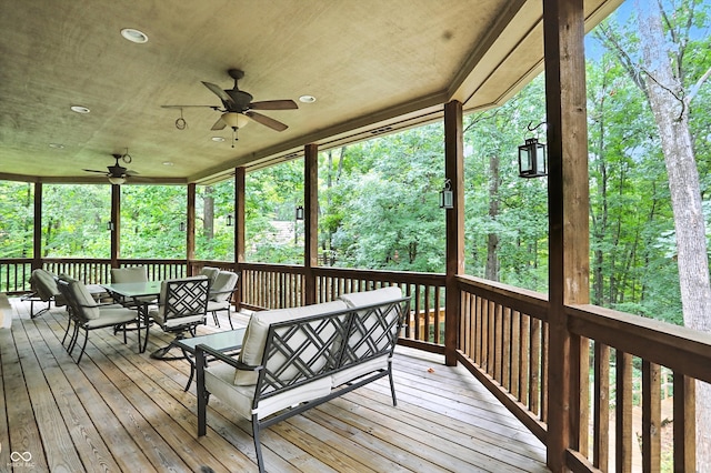 7563 Grizzly Dr, Nineveh, IN 46164 - wooden deck featuring outdoor dining area and a ceiling fan