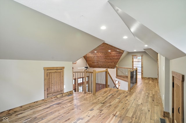 7563 Grizzly Dr, Nineveh, IN 46164 - bonus room with hardwood / wood-style flooring, lofted ceiling, recessed lighting, and a ceiling fan