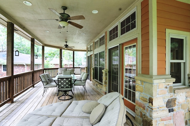 7563 Grizzly Dr, Nineveh, IN 46164 - sunroom featuring ceiling fan and outdoor dining area