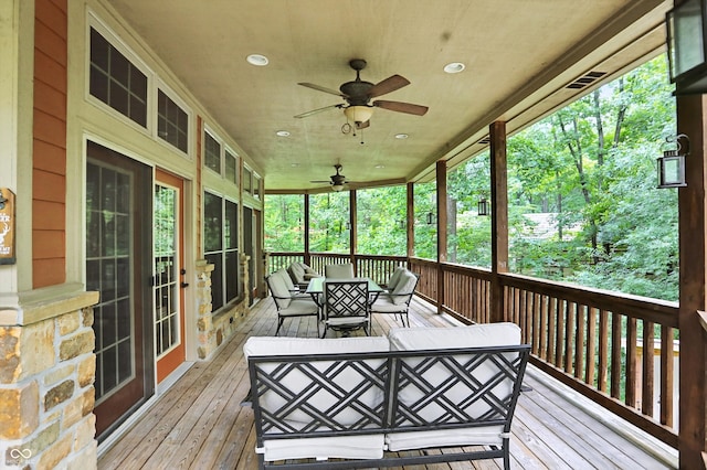 7563 Grizzly Dr, Nineveh, IN 46164 - sunroom with a ceiling fan and outdoor dining space