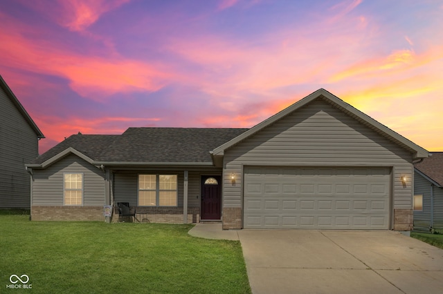 3914 Chenango Pl, West Lafayette, IN 47906 - ranch-style house with concrete driveway, brick siding, an attached garage, and a front lawn