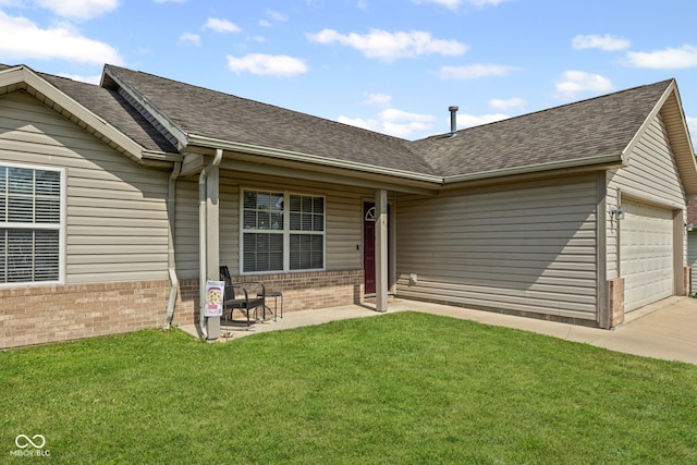 3914 Chenango Pl, West Lafayette, IN 47906 - ranch-style home featuring brick siding, an attached garage, roof with shingles, a front yard, and driveway