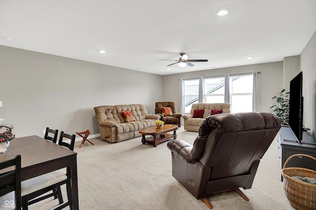 355 Ehrlich Ln, Westfield, IN 46074 - carpeted living area with a ceiling fan and recessed lighting