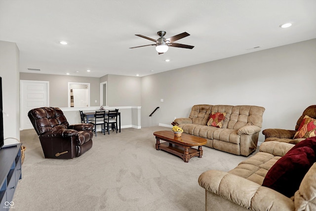 355 Ehrlich Ln, Westfield, IN 46074 - carpeted living room featuring a ceiling fan and recessed lighting