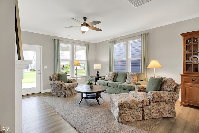 355 Ehrlich Ln, Westfield, IN 46074 - living area with ceiling fan, light wood-style floors, and crown molding