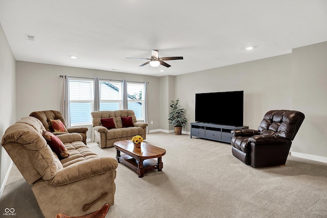 355 Ehrlich Ln, Westfield, IN 46074 - living room featuring light colored carpet, a ceiling fan, and recessed lighting