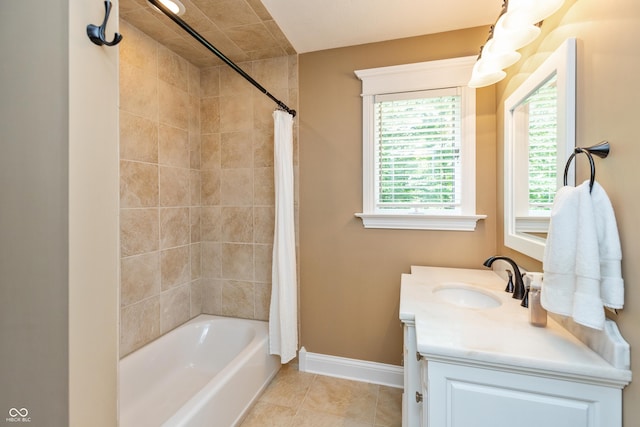 3750 S Whitehorse Rd, Nashville, IN 47448 - full bath with vanity, shower / tub combo, and tile patterned flooring