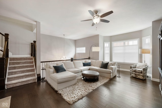 869 N Park Trail Dr, Carmel, IN 46032 - living area with ceiling fan and dark wood finished floors