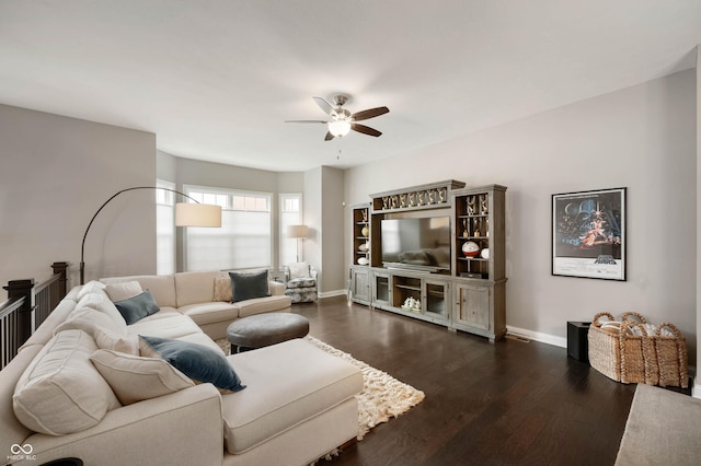 869 N Park Trail Dr, Carmel, IN 46032 - living room featuring ceiling fan and dark wood-style flooring