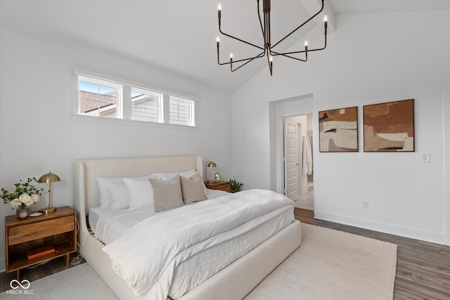 1275 Stonehaven Dr, Westfield, IN 46074 - bedroom featuring wood finished floors, a chandelier, and high vaulted ceiling