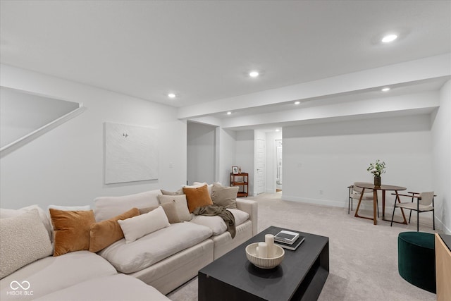 1275 Stonehaven Dr, Westfield, IN 46074 - living room with recessed lighting, light carpet, and stairs