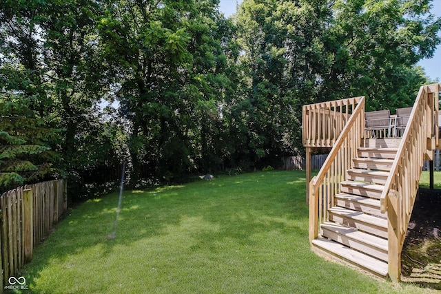 13722 Wendessa Dr, Fishers, IN 46038 - fenced backyard featuring stairway and a deck