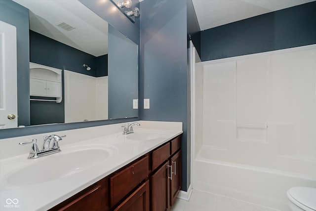 13722 Wendessa Dr, Fishers, IN 46038 - bathroom featuring double vanity, shower / tub combination, and tile patterned flooring