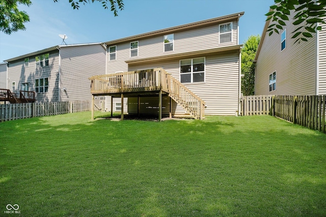 13722 Wendessa Dr, Fishers, IN 46038 - back of property featuring a wooden deck, stairs, and a fenced backyard