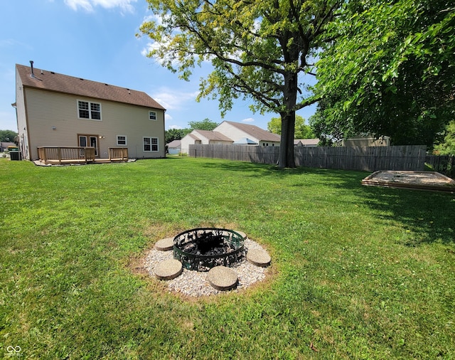1047 S Jefferson St, Brownsburg, IN 46112 - view of yard with a fire pit and a wooden deck