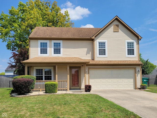 1047 S Jefferson St, Brownsburg, IN 46112 - traditional home with a garage, a porch, driveway, and roof with shingles