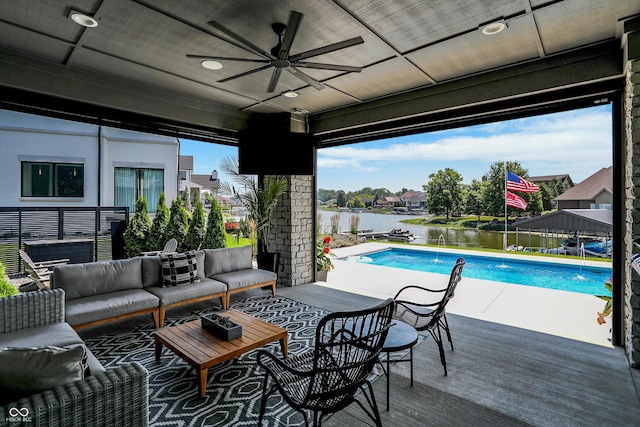 13417 Cambridge Cove Way, Fishers, IN 46055 - view of pool featuring ceiling fan and outdoor lounge area