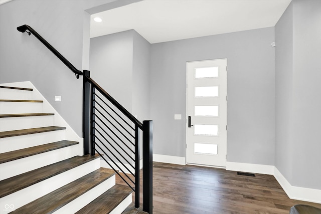 13417 Cambridge Cove Way, Fishers, IN 46055 - foyer featuring wood finished floors, recessed lighting, and stairway