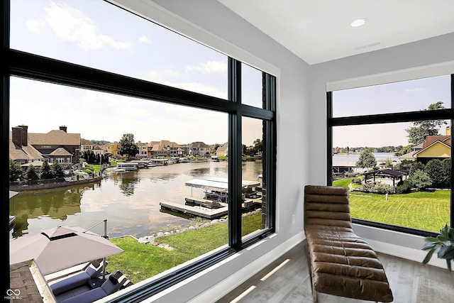 13417 Cambridge Cove Way, Fishers, IN 46055 - sunroom / solarium featuring a water view