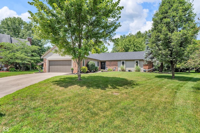 11534 Capistrano Cir, Indianapolis, IN 46236 - ranch-style home with a garage, concrete driveway, brick siding, and a front lawn