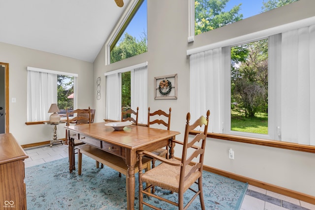 11534 Capistrano Cir, Indianapolis, IN 46236 - dining room featuring high vaulted ceiling and light tile patterned floors