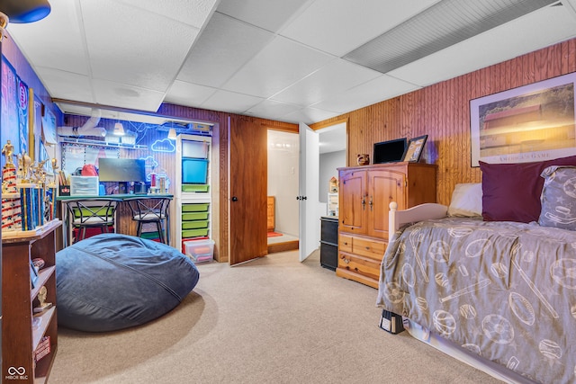 11534 Capistrano Cir, Indianapolis, IN 46236 - bedroom featuring carpet, wood walls, and a drop ceiling