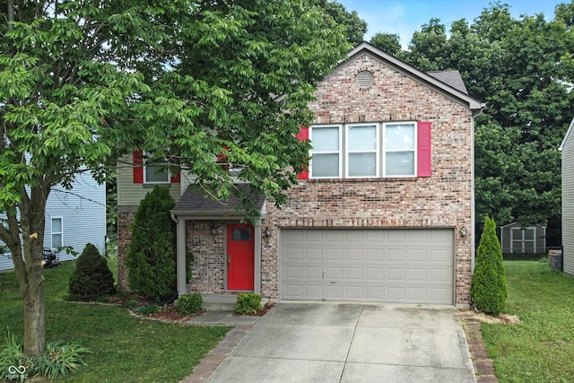 2421 Amberleigh Dr, Plainfield, IN 46168 - view of front of house featuring brick siding, driveway, an attached garage, and a front yard
