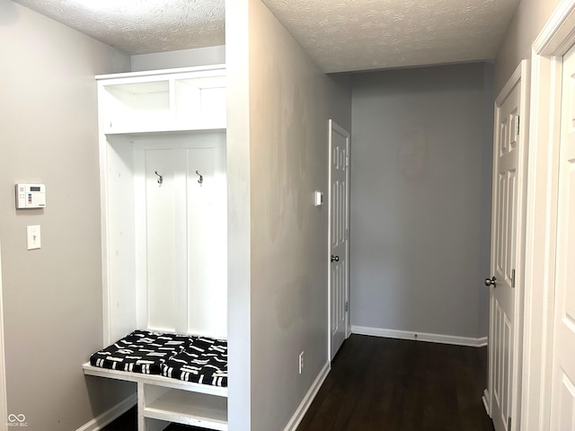8287 Falkirk Dr, Avon, IN 46123 - mudroom featuring a textured ceiling and dark wood-type flooring