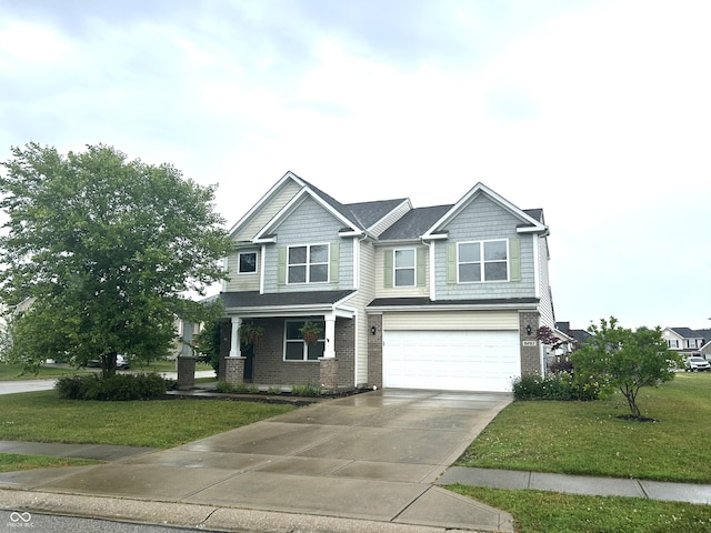 8287 Falkirk Dr, Avon, IN 46123 - craftsman-style home with brick siding, an attached garage, driveway, and a front lawn