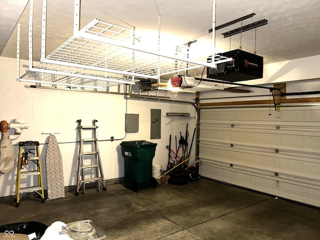 8287 Falkirk Dr, Avon, IN 46123 - garage featuring electric panel, a garage door opener, and a heating unit