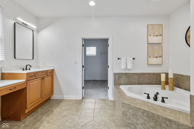 9877 Wading Crane Ave, Fishers, IN 46055 - bathroom featuring vanity, a bath, tile patterned flooring, and recessed lighting