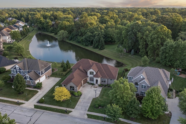 9877 Wading Crane Ave, Fishers, IN 46055 - aerial view of property and surrounding area featuring a nearby body of water and a forest