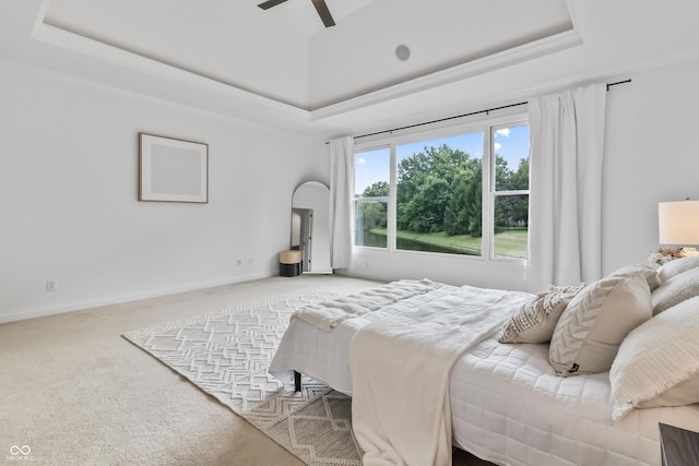 9877 Wading Crane Ave, Fishers, IN 46055 - bedroom featuring a raised ceiling, carpet flooring, and ceiling fan