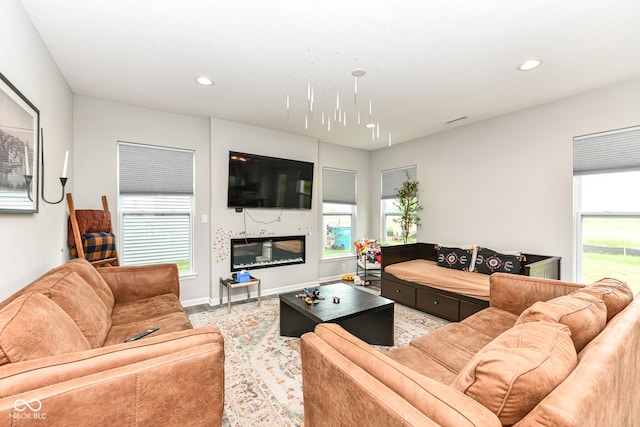 4309 Maize Ln, Whitestown, IN 46075 - living area with recessed lighting and a glass covered fireplace
