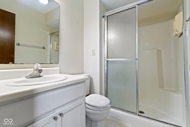 4143 E 61st St, Indianapolis, IN 46220 - full bathroom featuring a shower with shower door, vanity, a wall mounted AC, and tile patterned flooring