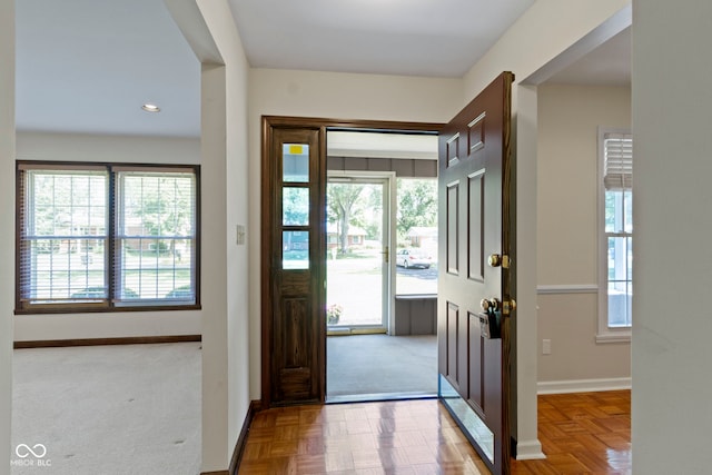 4143 E 61st St, Indianapolis, IN 46220 - foyer with carpet, healthy amount of natural light, and recessed lighting